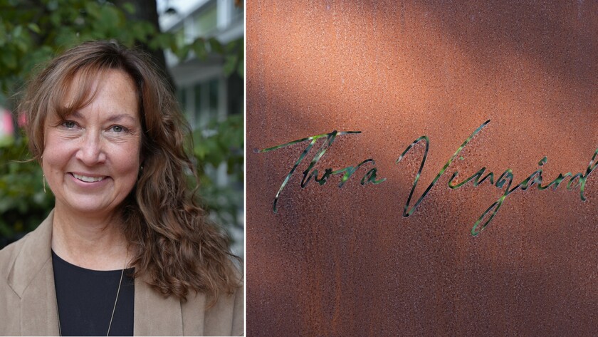 Bild på Heather Öberg, vd för Thora Vingård, och företagets logotyp.