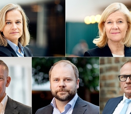 Kollage med bilder på Eva Glückman (Grafiska Företagen), Lena-Liisa Tengblad (Gröna arbetsgivare), Jakob Tellgren (IKEM), Erik Haara (TMF), och Björn Hellman (Livsmedelsföretagen).