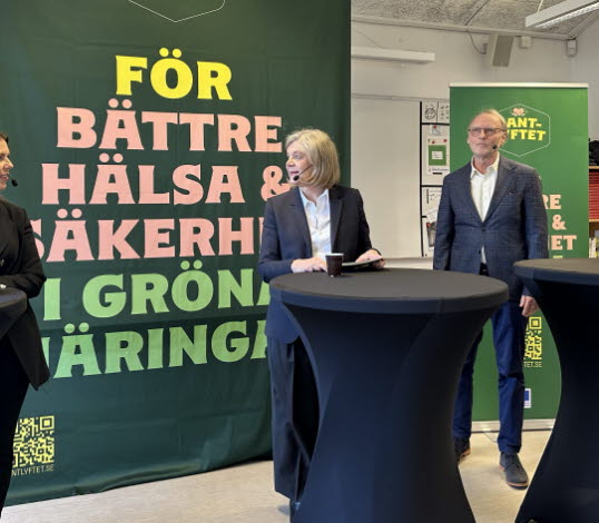 Ebba Zettergren, Lantlyftet, Lena-Liisa Tengblad, Gröna arbetsgivare, Jörgen Fransson, Jordbruksverket, och Sara Westholm, Lantlyftet, under lanseringseventet.